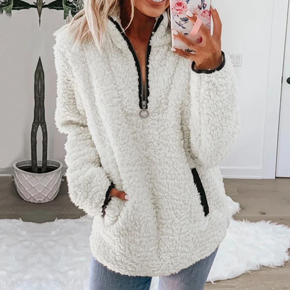 Fluffy Sweater Casual Fleece Warm Oversized Sweater Women Faux Fur Christmas Pullovers Winter Coat Ladies Hoodies 2021 Winter
