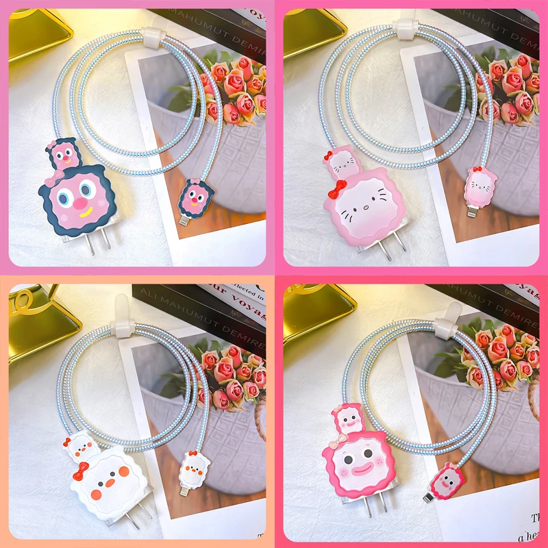 Cute Cartoon Antiurto Smiley Bite Data Line Protector Case Cavo Usb Winder Cord Per Apple Iphone 18W/20W Testa Di Ricarica Rapida