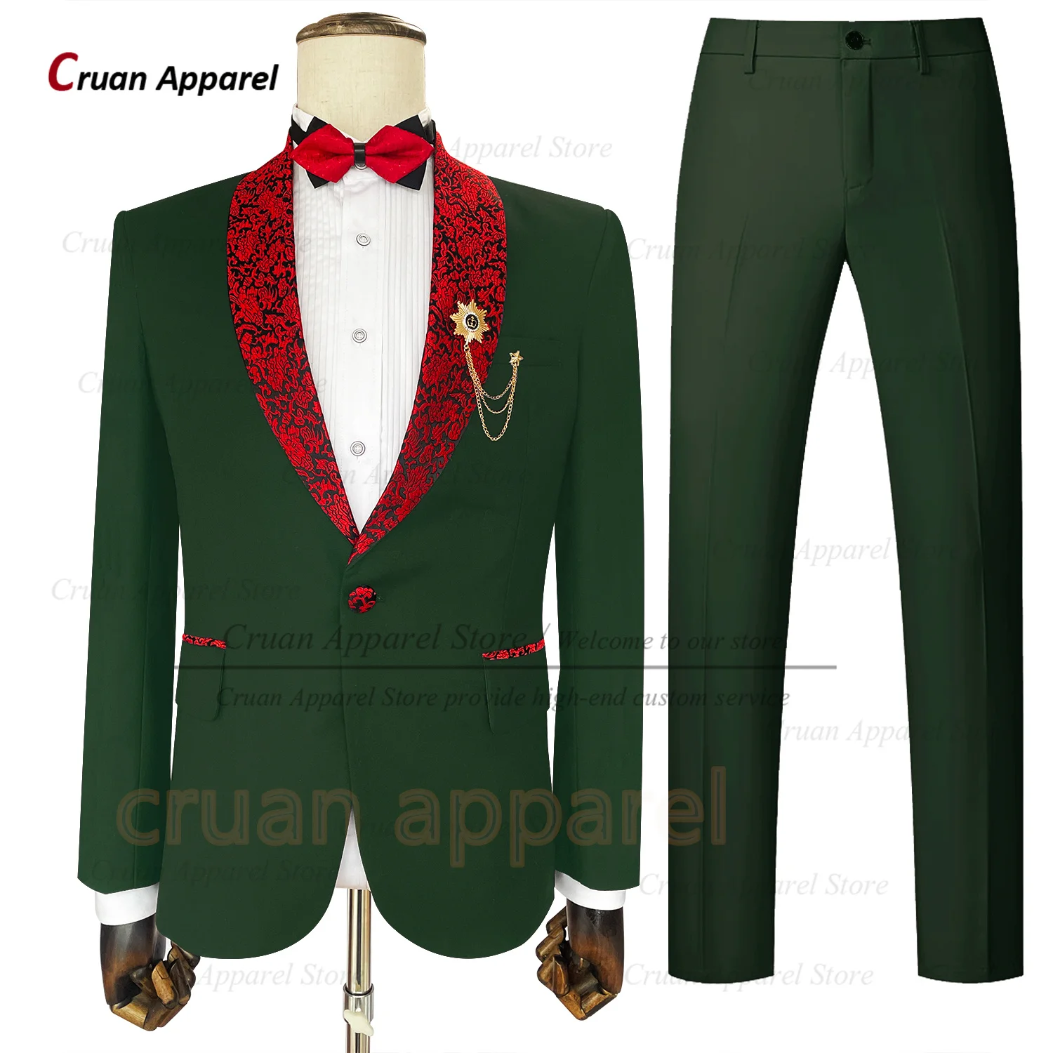 Formal Men Suit Sets Wedding Groomsman Fashion Jacquard Shawl Lapel Jacket Evening Party Tailor-made Slim Fit Blazer Pants 2 Pcs