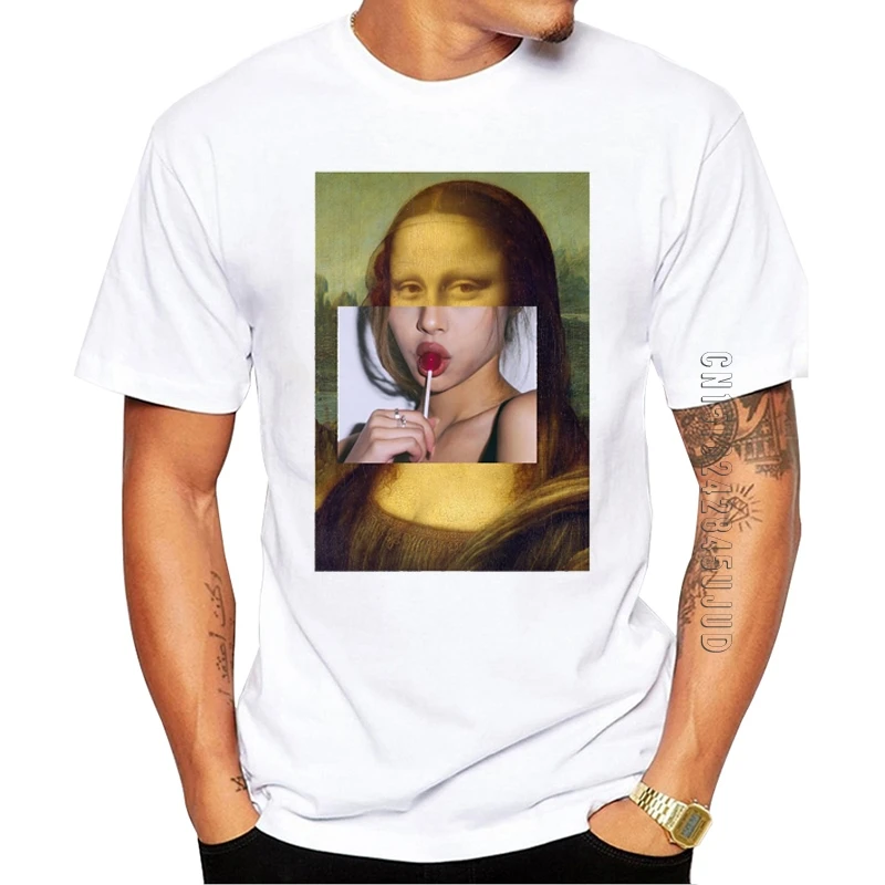 100% Cotone O Collo Estate Mona Lisa Lollypop T-Shirt Da Uomo Divertente Fumo Mona Lisa Maglietta Grafica Stampata Casual Tee Hipster Top