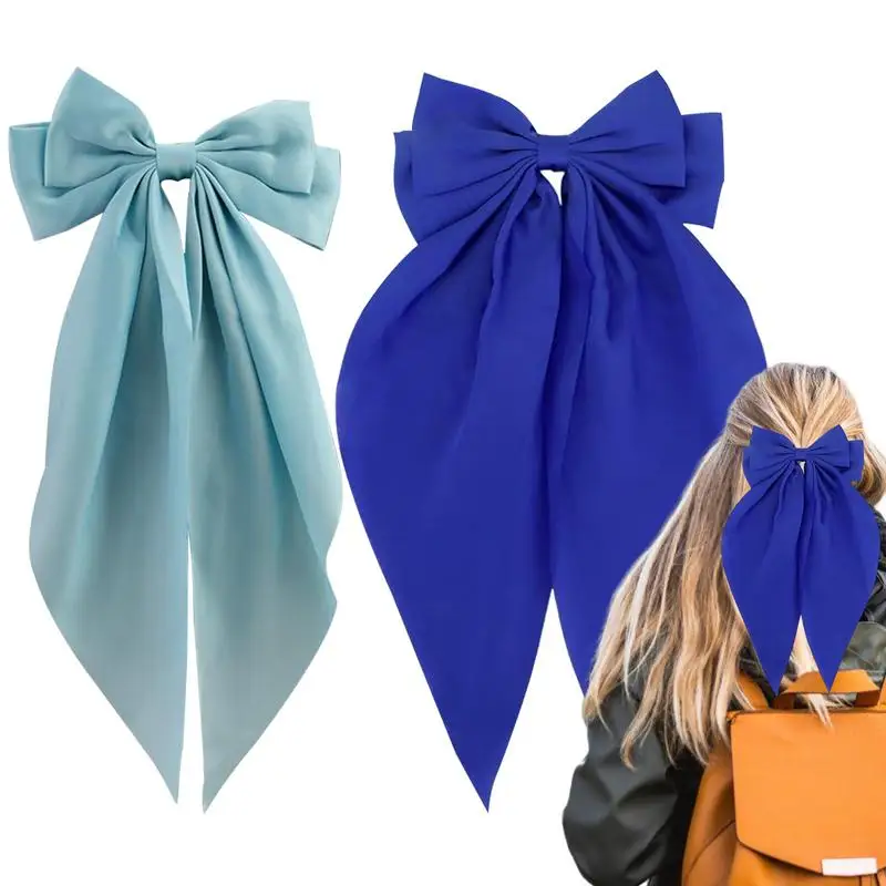 

Женские банты для волос, 2 шт., шелковистые атласные шпильки для волос, эстетические металлические заколки, бант для волос, лента для волос, держатель для конского хвоста