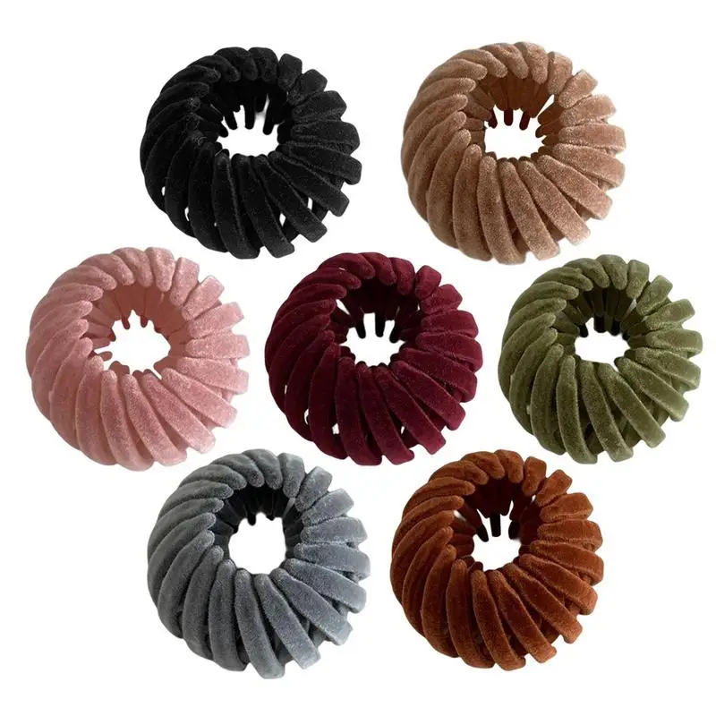 Magic Hair Clip Bird Nest Shaped Hair Holder Velvet Hair Ring Ball Head Hair Device High Ponytail Hair Artifact Accessories natural rubber dog toys ring shaped textured dog chew ring toy dental chewing teething biting chasing training toy