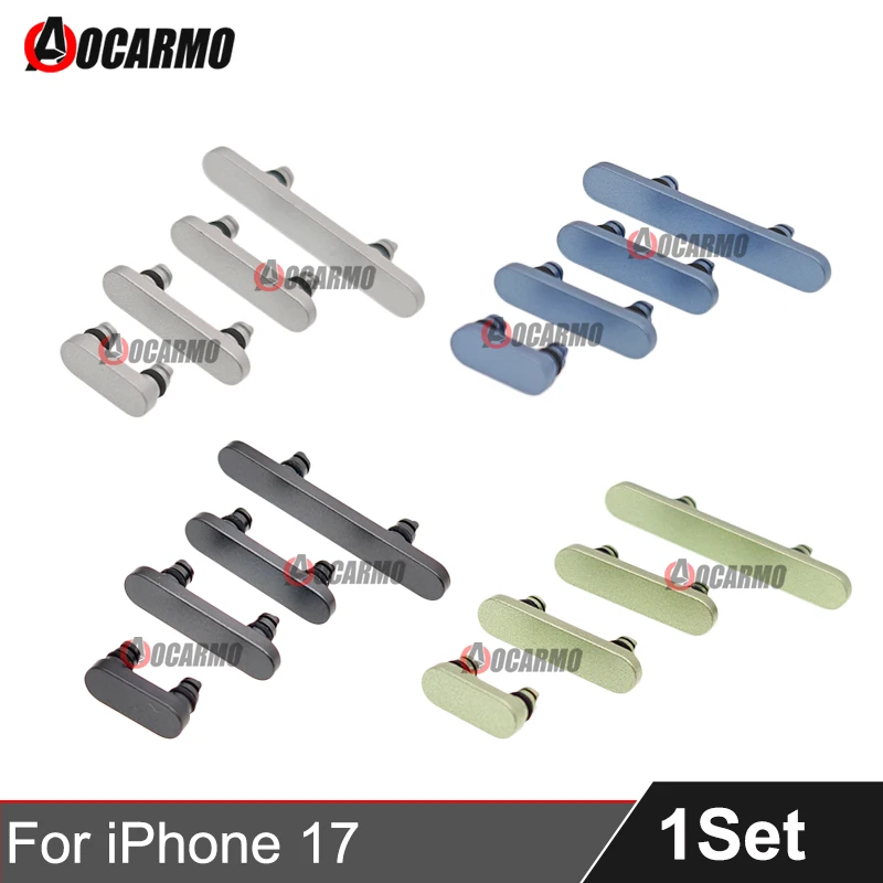 Aocarmo 애플 아이폰 17 블랙 화이트 블루 사이드 키 전원 버튼 볼륨 음소거 버튼 교체 부품