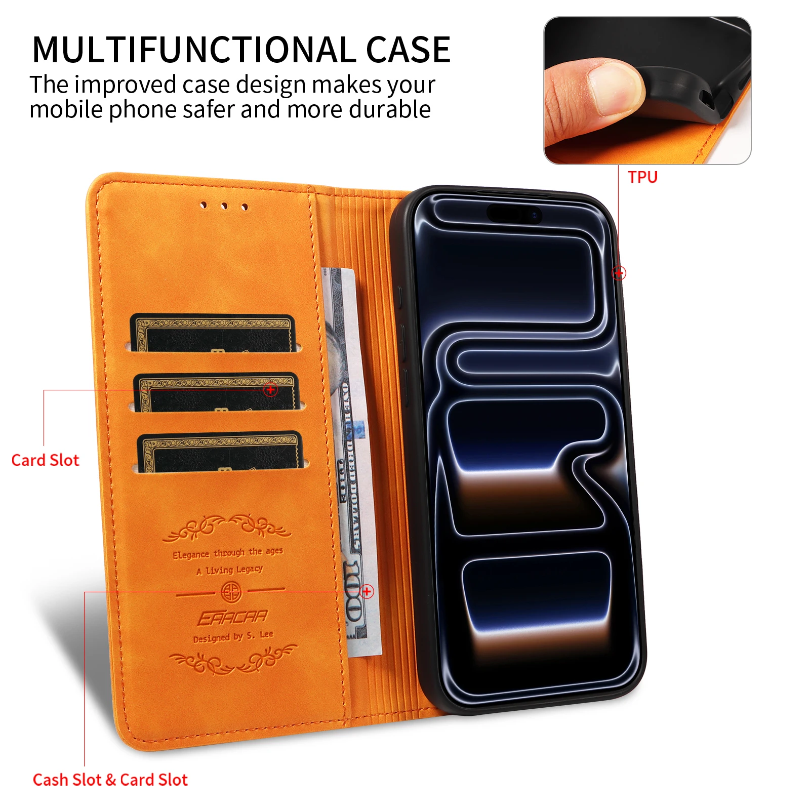 Stylish Faux Leather Flip Phone Case with Card Holder & Stand - Shockproof Cover