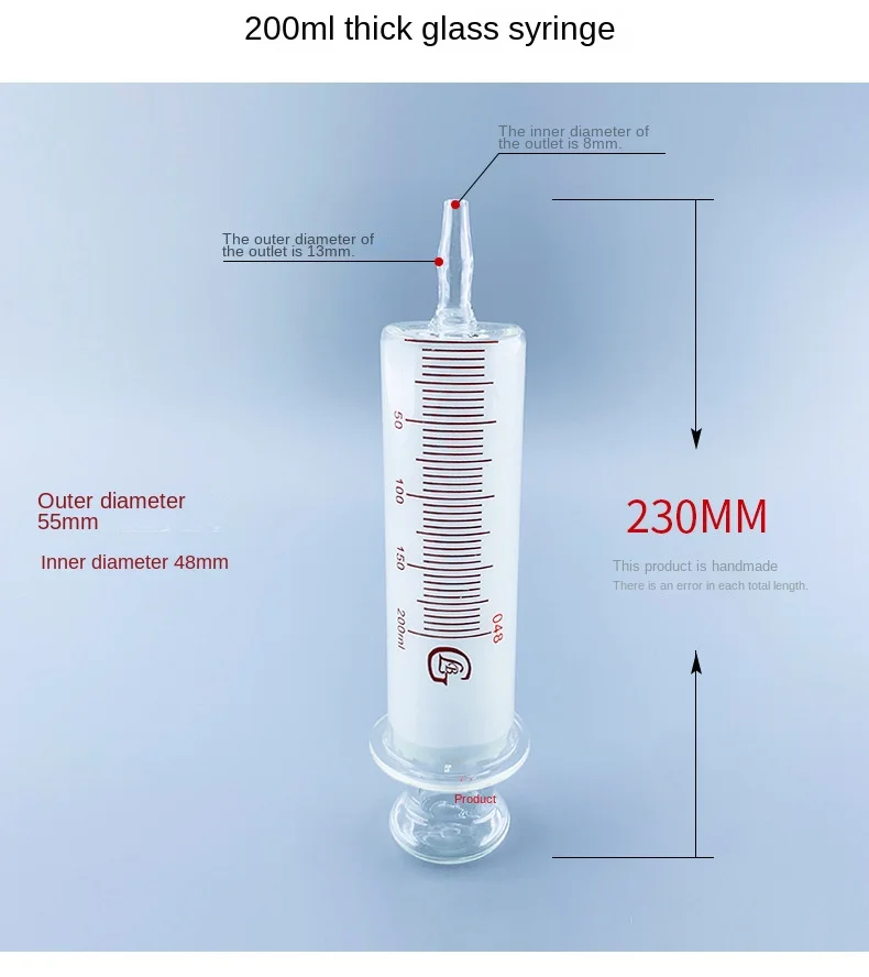 150ml/200ml/250ml/300ml/500ml/1000ml All Glass Syringes Large sausage device Gla