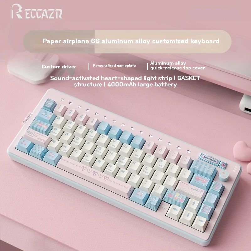 RECCAZR PAPER PLANE66 기계식 키보드 맞춤형 베어본 키트 제어 손잡이로 핫 스왑 가능 동적 RGB CNC 알루미늄 쉘