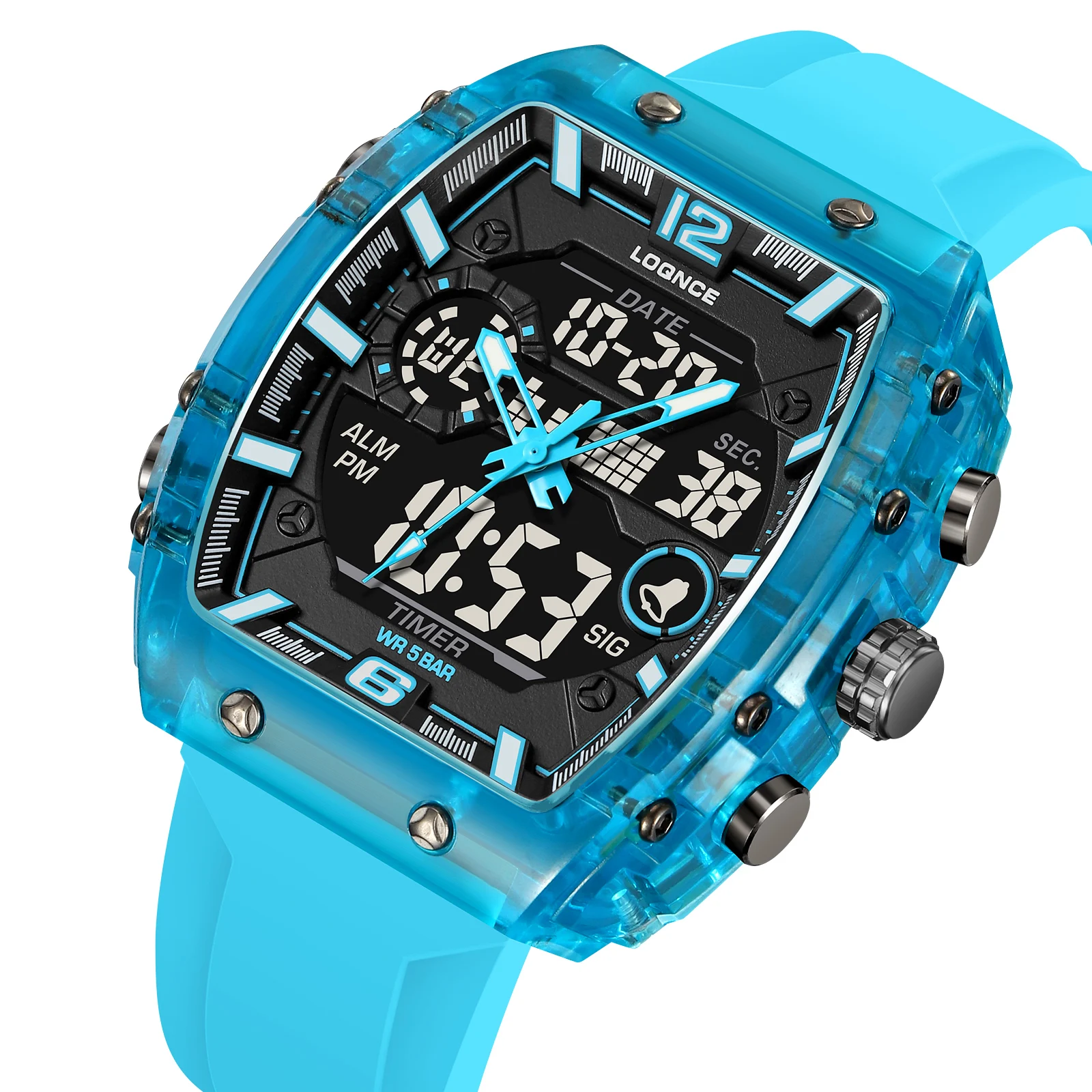 LOQNCE Sports Watches Fashion Men Watches 50m Waterproof Rectangle LED Big Dial Display Digital Watches LED Wristwatches Men 4