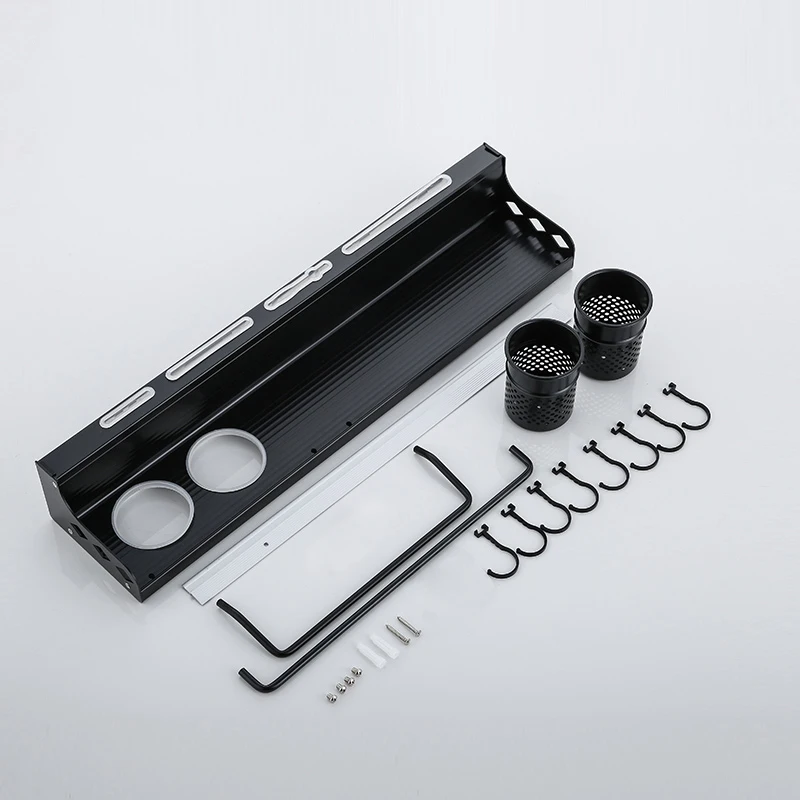 Wall Mounted Knife Holder Space Aluminium Shelf Kitchen Storage Rack Cutlery with Hook Kitchen Cabinet Organizer