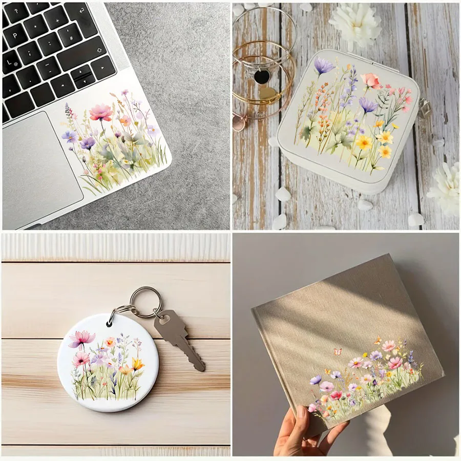 10pcs Spring Wildflower Floral UV DTF Cup Wrap Transfer Sticker Glass Coffee Mugs Decoration Cards Notebooks School Handmade dtf transfer sticker
