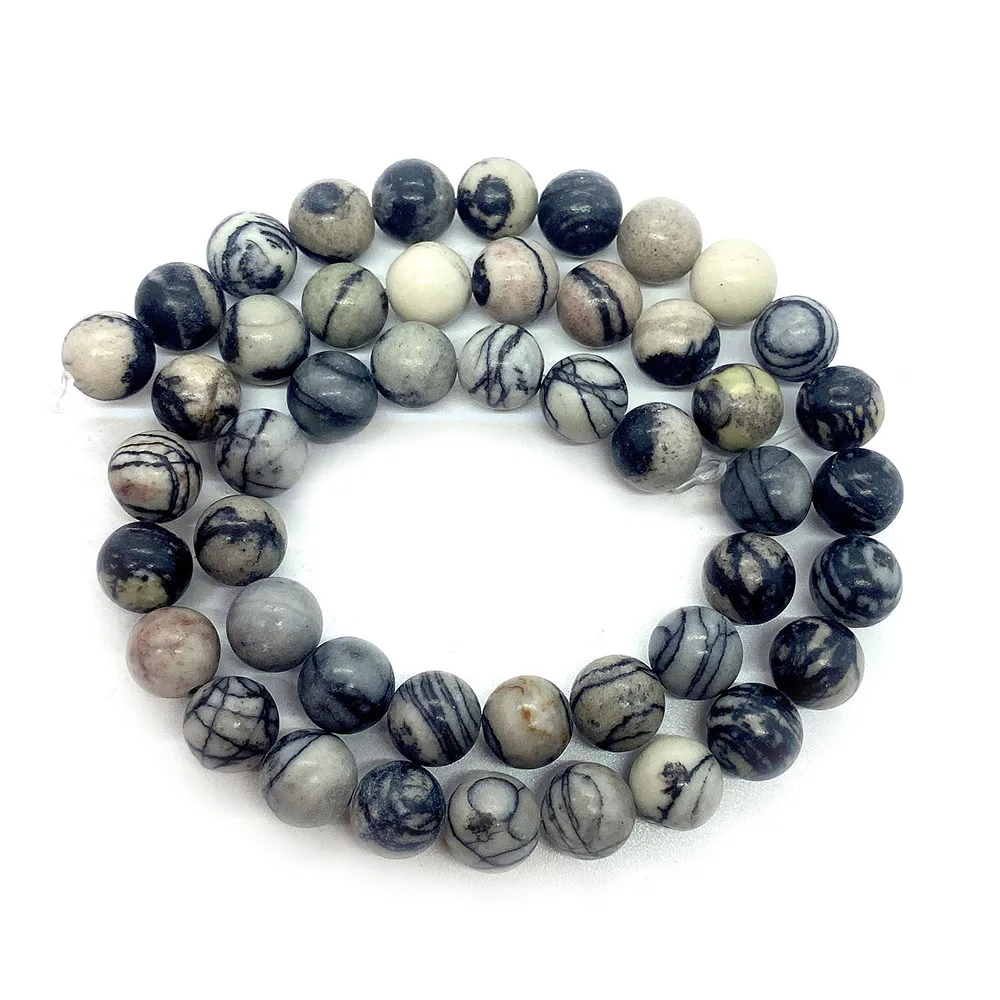 

Fashion Round Spherical Beads Natural Black Network Stone Quartz Diy Beads Jewelry Making Women's Bracelets Necklace Accessories