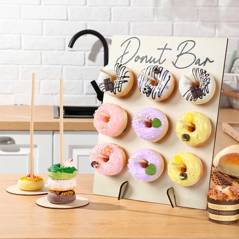 Rustic Wooden Donut Display Stand for Events and Celebrations