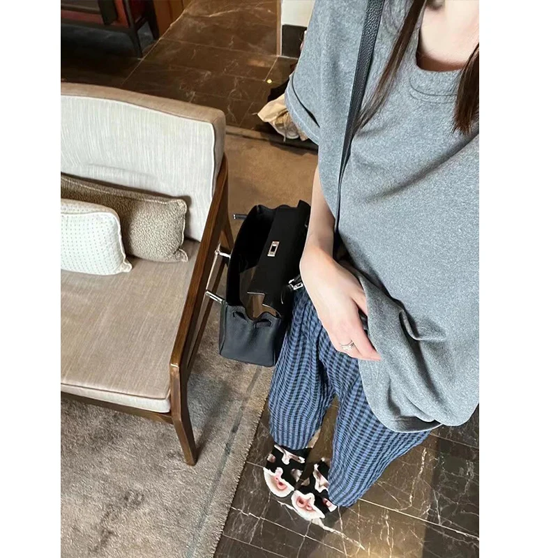 가을 겨울 임산부용 얇은 체크무늬 캐주얼 팬츠 신상 2025 플리스 안감 아우터웨어 9부 폴리에스터 원단