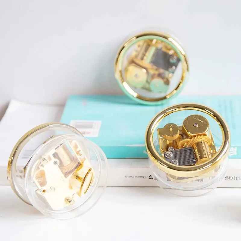 1pc Mini Creative Acrylic Material Transparent Hand Windup Metal Movement Octave Box Music Box, Friend Couple Birthday Gift 4