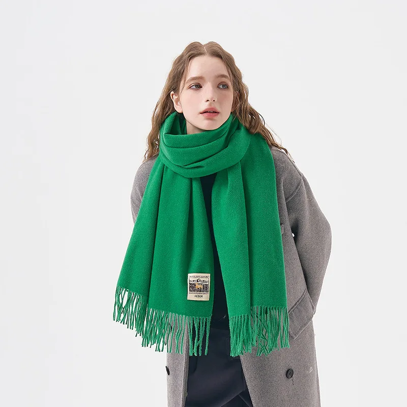 Winter Solid Color Versatile Scarf Women\'s 2023 New Soft Tassel Imitation Cashmere Student Warm Bib Neck Cold Protection Shawl
