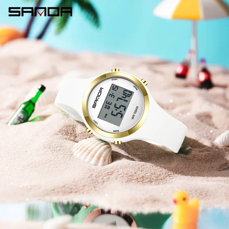 SANDA 2147 Montre numérique élégante et étanche pour femmes, chronographe LED, montre-bracelet de sport pour femmes, cadeau pour garçons et filles_voghion.com