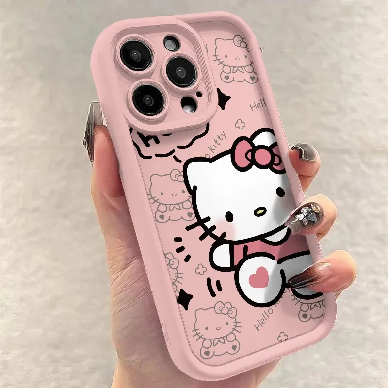 thumbnail image 1 of Sanrio-funda de teléfono de Hello Kitty para Iphone, 15, 14, 13, 11, 12 Pro Max Plus, X, XR, XS, 7, 8 Plus, Y2k, regalo transparente de silicona anticaída, 1 of 4