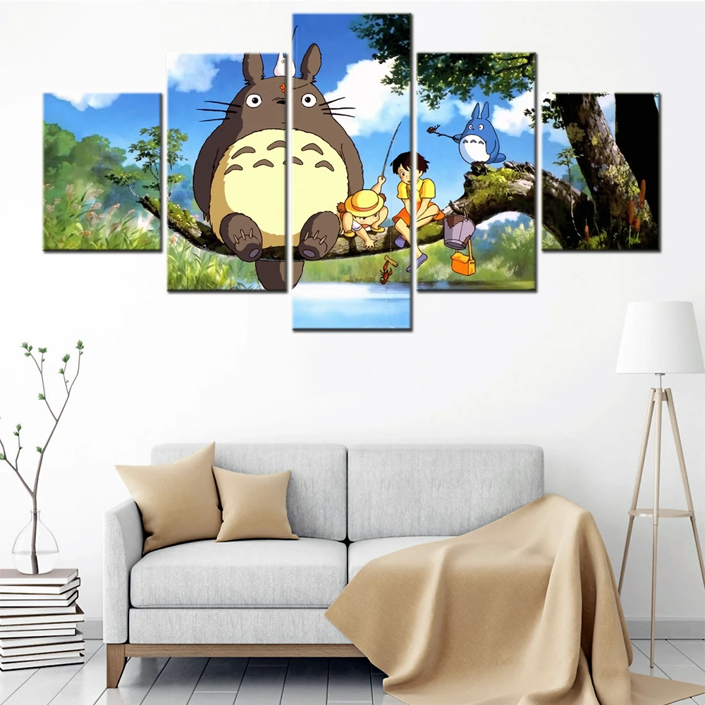 Pintura impresa en HD lienzo, imágenes modernas de Arte pared, decoración del hogar, enmarcado, 5 paneles, personaje de vecino, Totoro, carteles| | - AliExpress