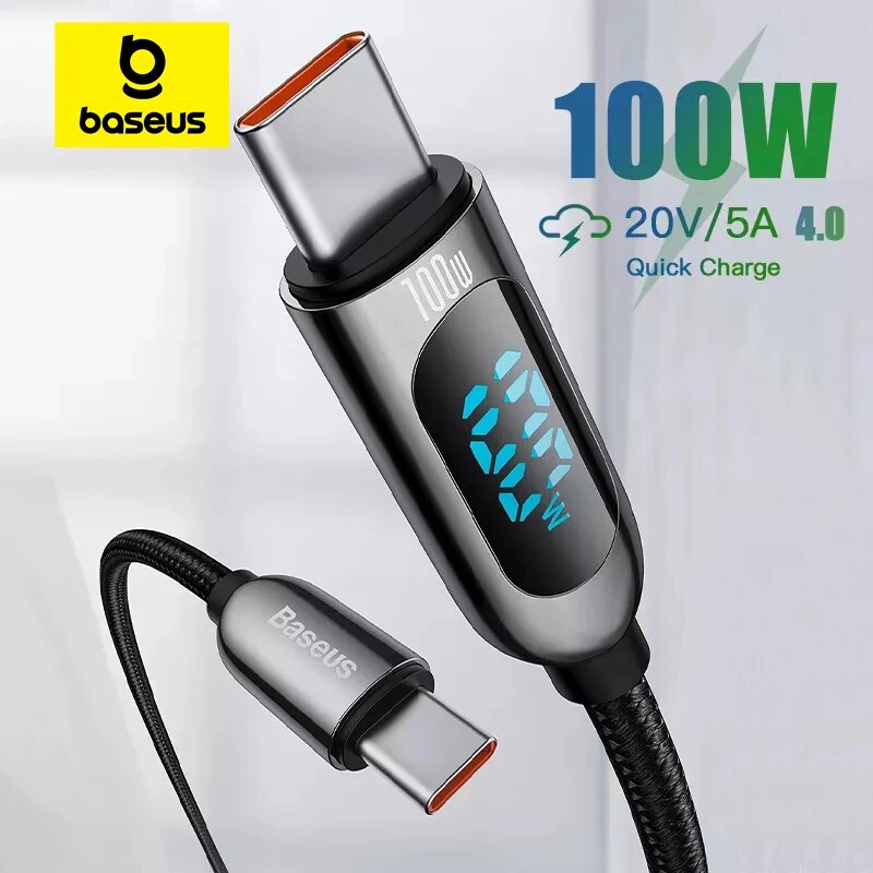 Baseus Digital Dispaly USB Type C To USB C Cable For iPhone 15 100W Fast Charging Charger Wire Cord For Macbook Xiaomi Samsung