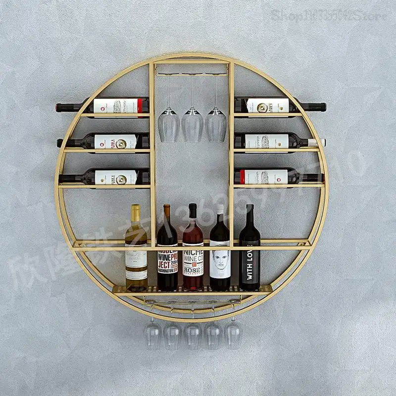 European Wall-mounted Wine Rack, Simple Modern Red Wine Rack, Iron Glass Cabinet, Restaurant Living Room Wall