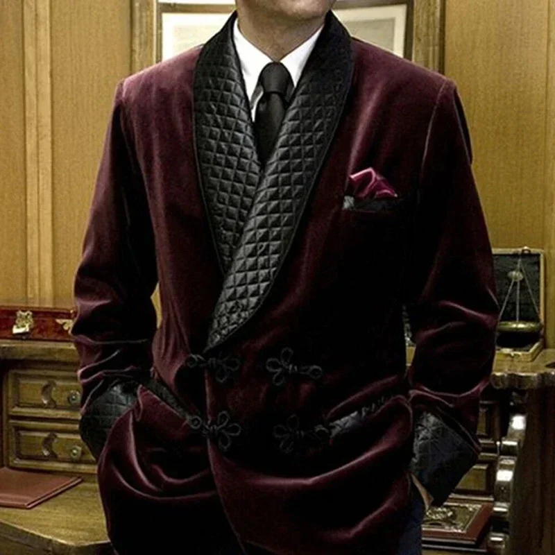 Velvet Smoking Jacket Shawl Lapel Loose Men Suit Prom Blazer Retro Dinner Party Male Fashion Coat Latest Designs 1 Pc men suits jackets