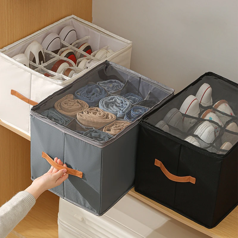 1pc Foldable Oxford Fabric Shoe Organizer With Lid Dustproof Storage Box For Shoes Clothes Accessories Home Organization