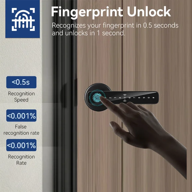 XSDTS Smart Door Lock Handle Tuya Fingerprint Key card Digital Door Lock Keypad Key Entry electronic lock Home House Apartment 3