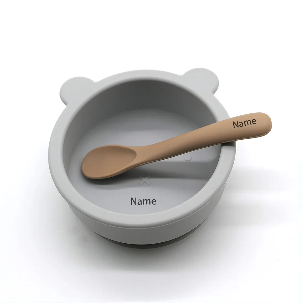 Baby Tableware: Free Name Printing on Bowls and Spoons Silicone Material Personalized Gifts for Boys and Girls