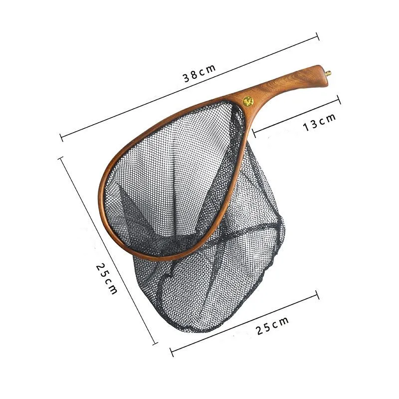 Fishing Net Fishing Landing Net Elm Handle Fly Fishing Hand Net Wooden for Stream Lures Outdoor