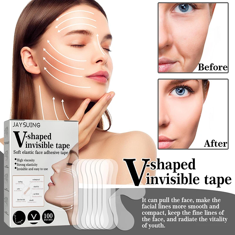 100 Pz V-Lift Adesivi Invisibili Invisibile Face Lift Face Lift Dissolvenza Linee Sottili Lift Stringere Jaw Forma Muscolare Patch Shrink Patch