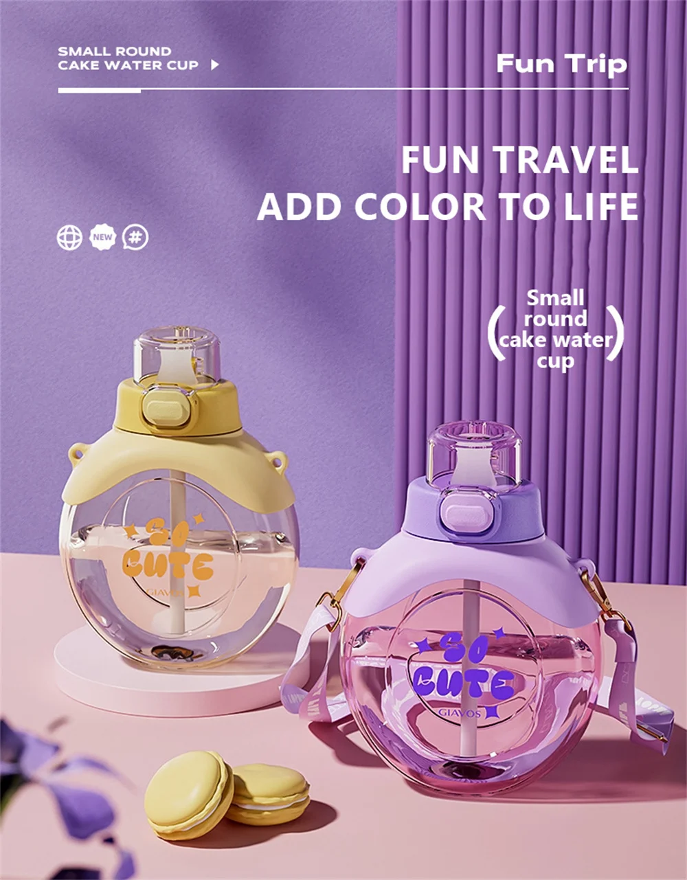 Description Picture 2 of itemChildren's Water Bottle Portable Outdoor Bounce Cap Plastic Cup Cute Student Water Bottle Fashionable Sports Water Bottle