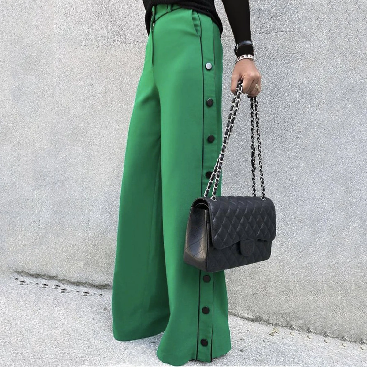 Pantalones verdes de pierna ancha Mujer