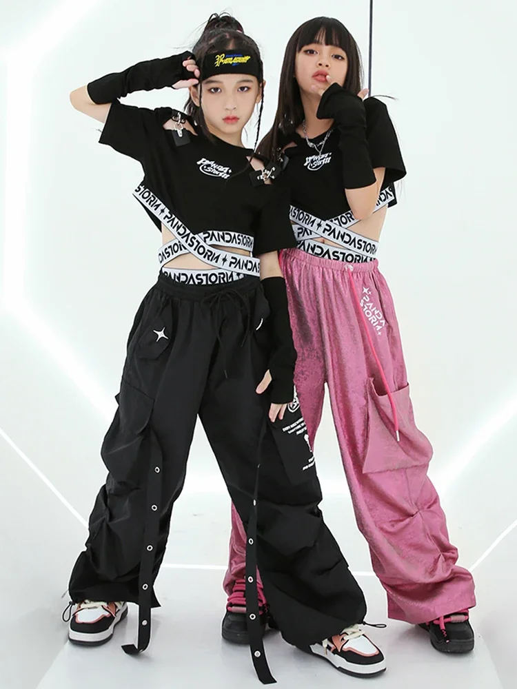 

Hip-Hop Performance Clothes Kids Modern Dance Outfit Kpop Jazz Dance Costume Girls Clothes Black Crop Tops Fashion Pants