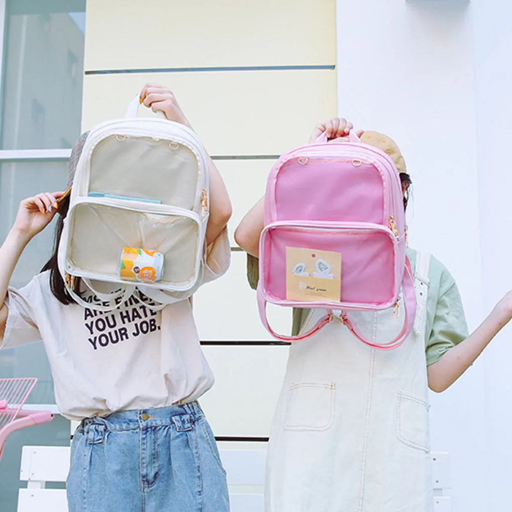 Women Girls Transparent Backpack Shoulder Bag Women Jelly Style PU Change Purse Schoolbag