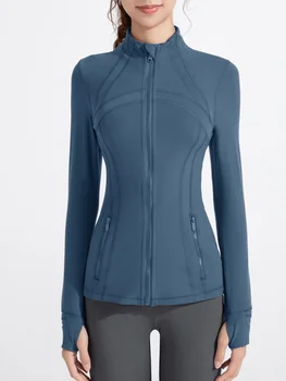 2024 New All Season Women Jacket Solid Stand Up Collar Slim Track Jacket Running Fitness Long Sleeve Zipper Jackets Coat Women 1