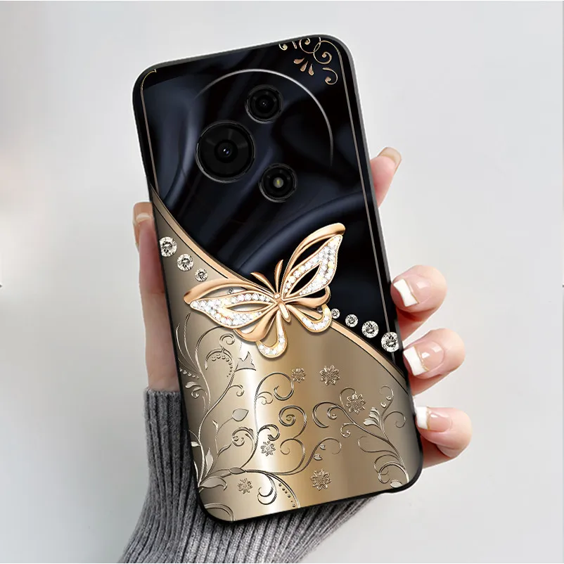 Luxury Fashion Butterfly Flowers Black Soft Silicone Phone Case Protective Cover