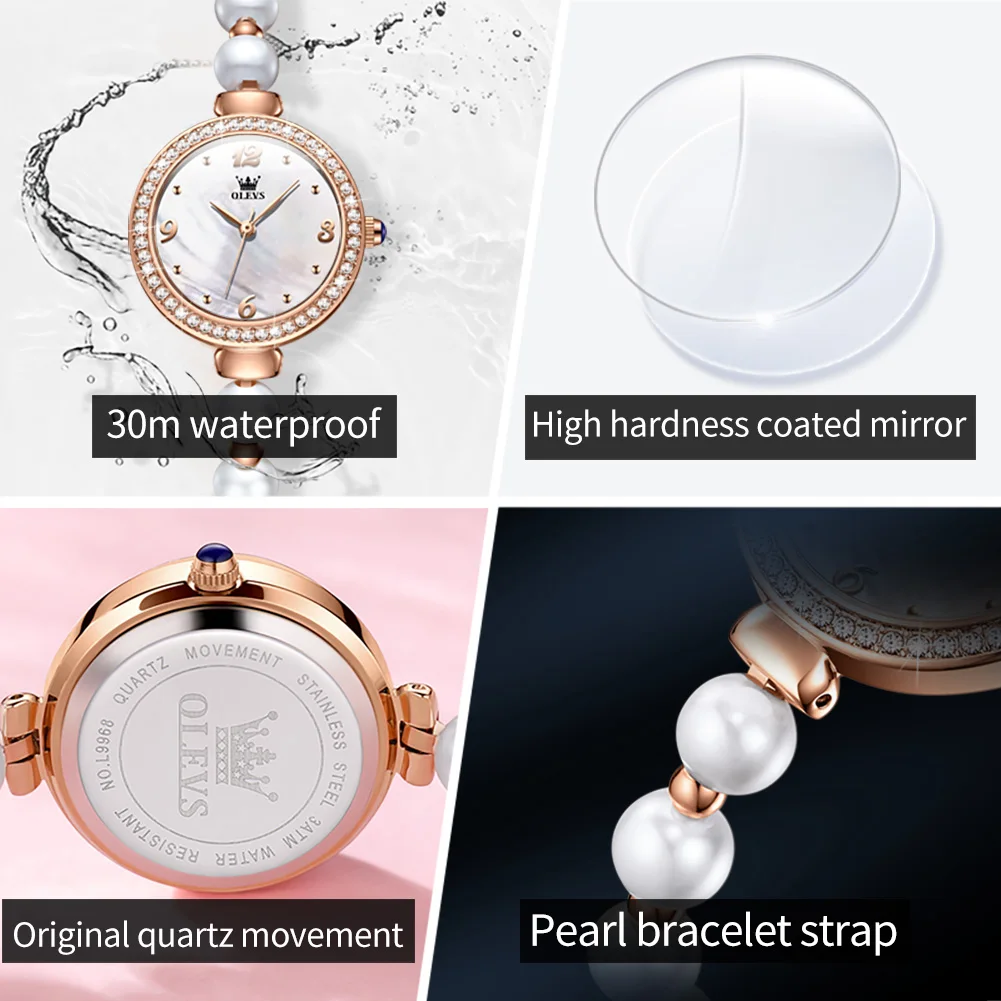 OLEVS Top Brand Luxury Pearl Bracelet Jewelry Quartz Watch for Women Waterproof Fashion Diamond Womens Watches Montre Femme