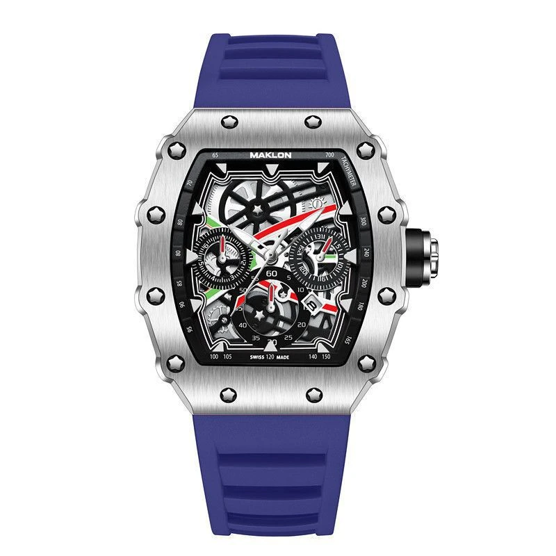 Fashion Tonneau Quartz Watch Luxury Rubber Strap Watch Men Military