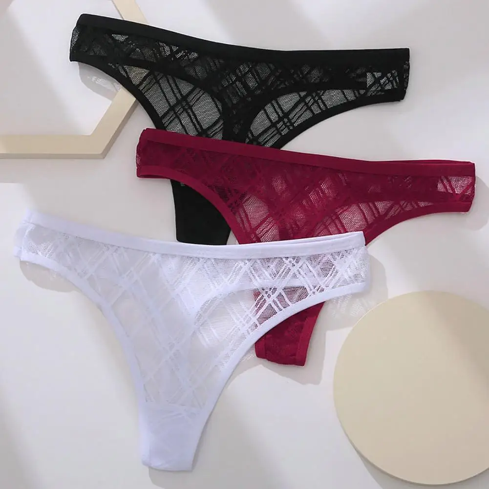 

Women Thong Sexy Solid Color Breathable See-through T-shape Hollow Out Soft Lace Low Waist Women Panties for Inner Wear