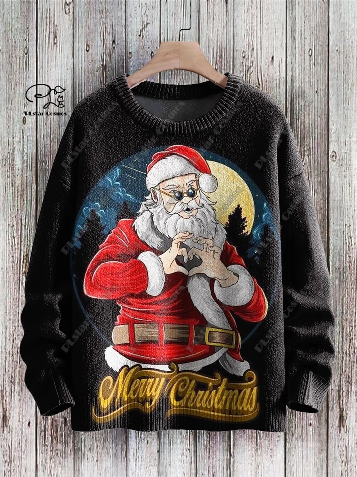 Pull De Noël Homme/Femme - Impression 3D Père Noël - Col Rond - Unisexe - Pour Fêtes Et Réveillon