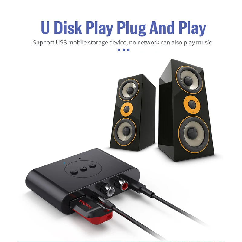 Bluetooth Audio Receiver 5.2 NFC U Disk 3.5mm AUX RCA USB Stereo Music Wireless Adapter With Mic For Car Kit Speaker Amplifier