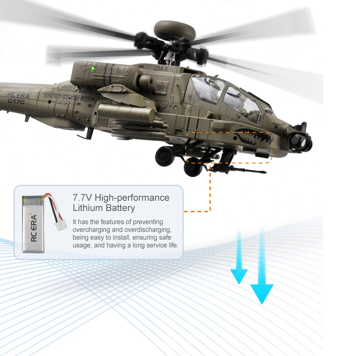 NEW RC ERA C170 RC Helicopter 6CH Optical Flow Positioning Apache Brushless Stunt Armed RC Helicopter Model One-key Inverted Toy - 2