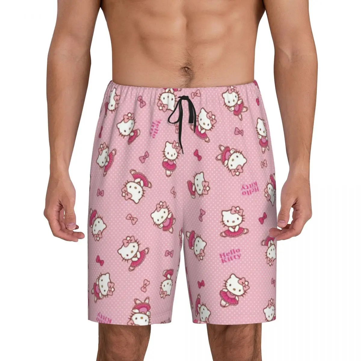 

Пижамные шорты с принтом на заказ, аниме Hello Kitty с розовым бантом, одежда для сна, шорты с карманами