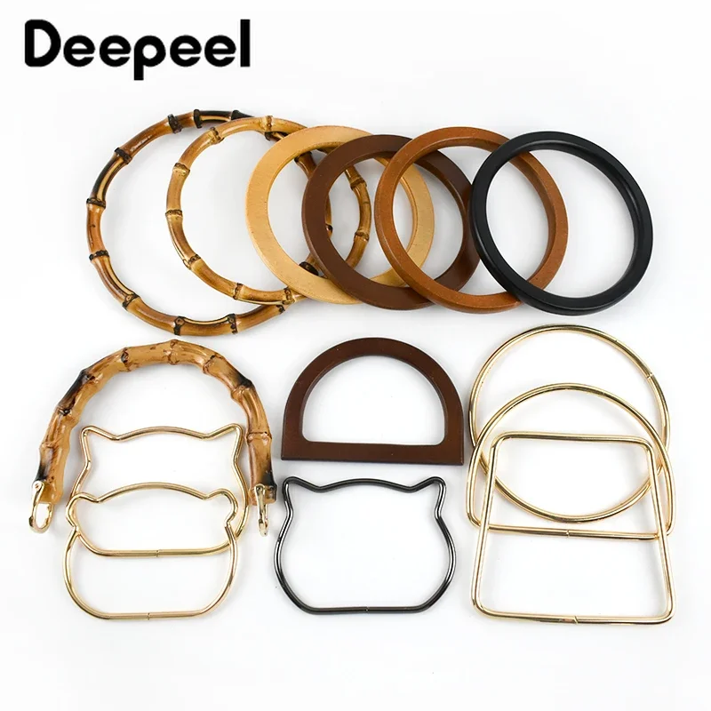 2Pcs Deepeel 11-14cm D-shaped Wooden Bags Handle Round Metal Ring Handles Handbag Purse Replacement DIY Woven Bag Accessories