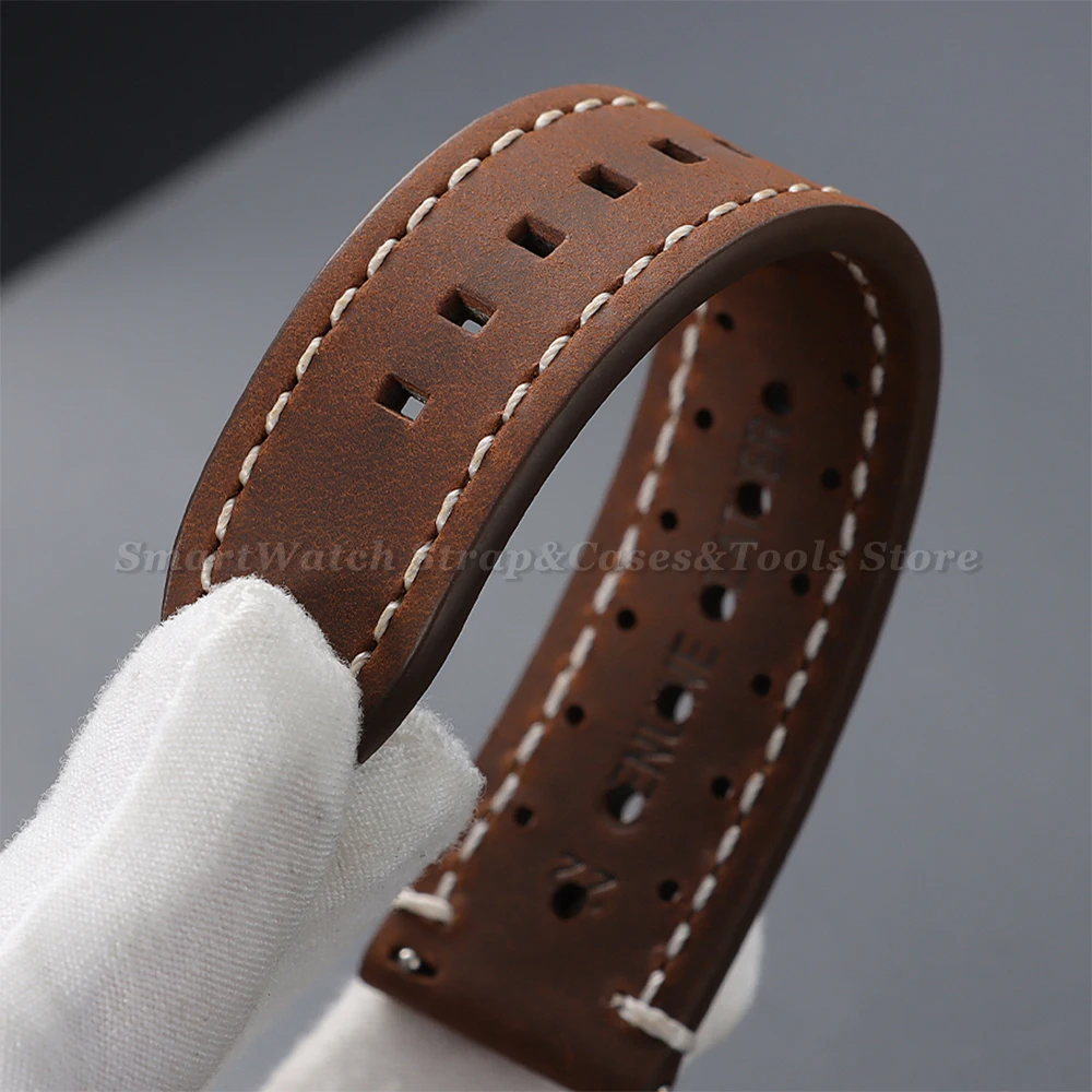 Vintage Cowhide Leather Quick Release Watch Strap with Butterfly Buckle - Brown/Black