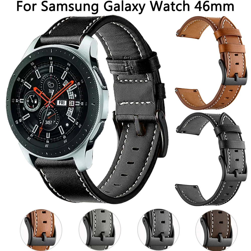 

22mm Leather Watchband Strap For Samsung Galaxy Watch 46mm Watch 3 45mm Gear S3 Frontier Classic Easyfit Bracelet Soft Wristband