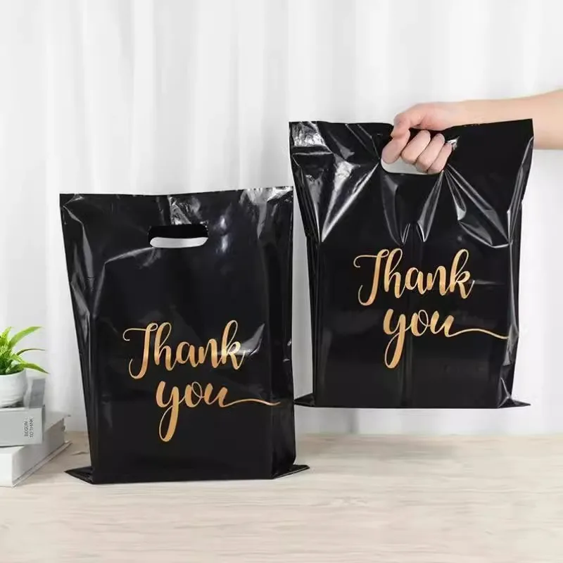 100 Stück Dankeschön-Geschenktüten für Hochzeit, Geburtstag, Party, Gast, Geschenkpapier, Kunststoff-Shop-Taschen, kleine Kleidung, Kosmetik, Verpackungsbeutel, individuell – Detail 11
