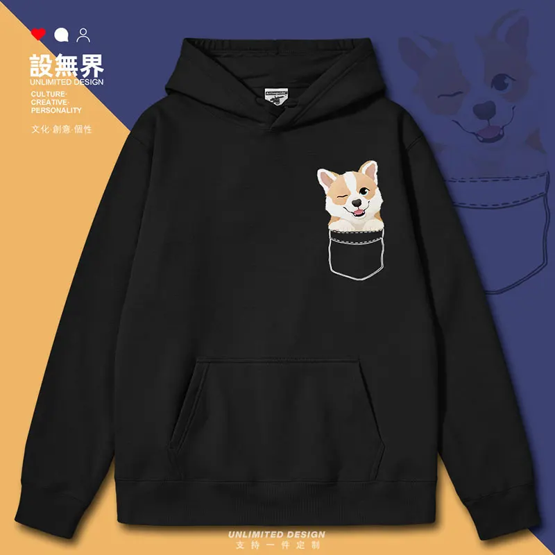 Original Dummy Cute Short Leg Corgi Dog Cartoon Pet False Pocket Felpe Con Cappuccio Da Uomo Personalizzate Maglie Con Cappuccio Vestiti Autunno Inver
