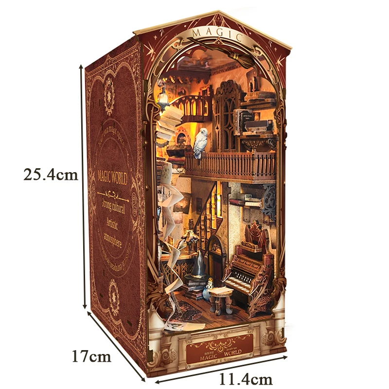 Cjeuxnr Chinese Stijl Book Nook Kits voor Volwassenen 3D Houten Puzzel Boekensteun Boekenplank Decor Insert Steeg DIY Miniatuur Boekknook Model Craft Kits voor Volwassenen, Geschenken met LED op