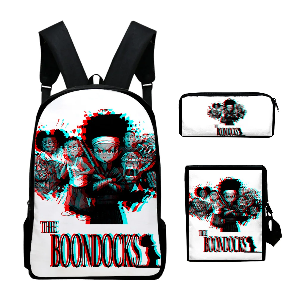Hip Hop Youthful The Boondocks 3D Print 3pcs/Set Student Travel bags Laptop Daypack Backpack Shoulder Bag Pencil Case