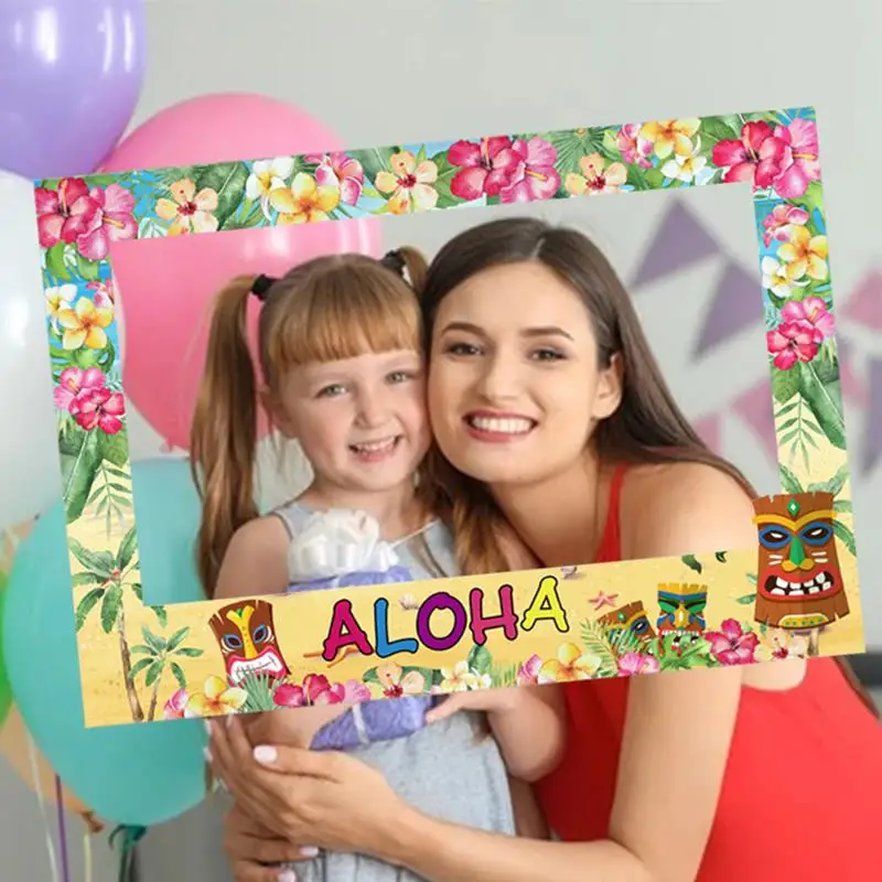 Hawaiian Party Photo Booth Props Aloha Paper Frame Summer Tropical Luau Beach Party Decoration Wedding Birthday Supplies